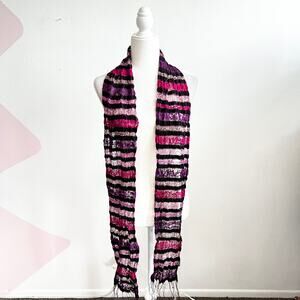 Pink Striped 100% Silk Scarf Luxury Coquette Retro Y2K